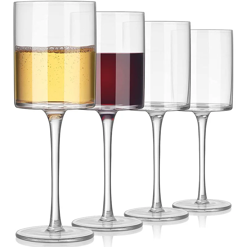 3.Set of 4 Unique Gift Large Red Wine Goblets 16 Ounce Long Stem Modern  Edge Crystal Square Wine Glasses