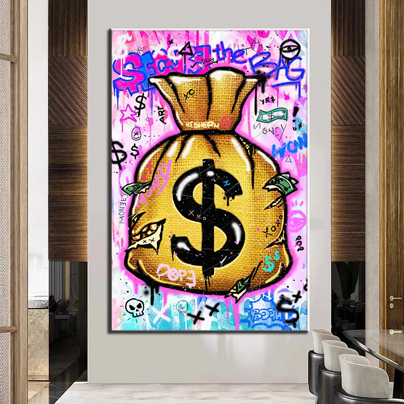 Art Poster Cash Bag - Duffle Bag Full of Money Canvas Wall Art Poster Home  Decor Painting Canvas Painting Wall Art Poster for Bedroom Living Room