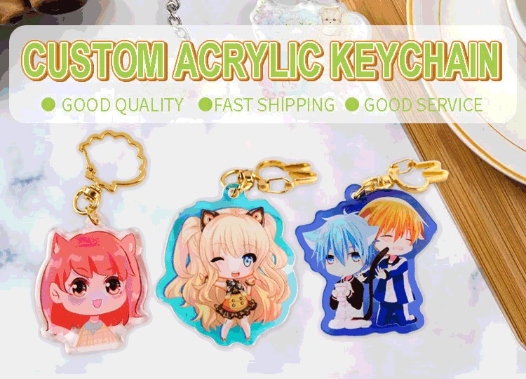 Cheap price bulk customized plastic cute anime colorful keyring print glitter holography acrylic keychain