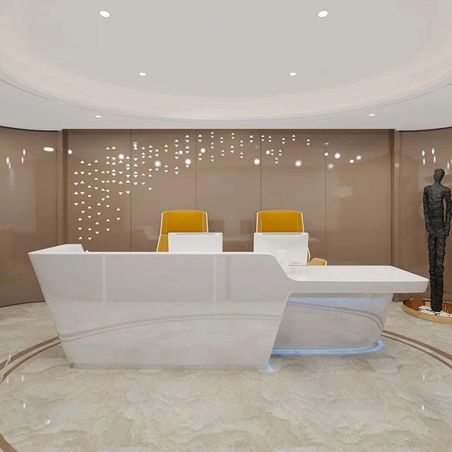 Customizable Modern Minimalist Wood Reception Desk Small Paint Marble Metal Gold-Plated for Office Shop Beauty Salon Front Desk