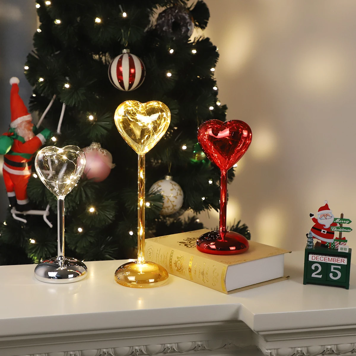 2024 Cheap High Quality Wireless Glitter Heart Shaped Christmas Lighted Up Decoration Festival Party Wedding Glowing Crafts supplier