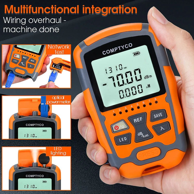 COMPTYCO High precision Fiber Optic Tester AUA-M7/M5 OPM with LED and RJ45 tester Fiber Optic Equipment Mini Optical Power Meter factory