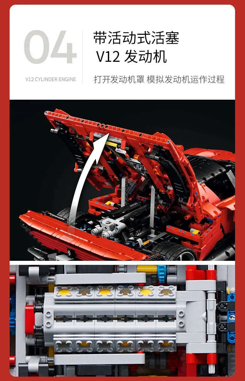 42143 Ferraried Daytona Sp3 F1 Racing Car Technical Supercar Model Daytona Educational Toys 