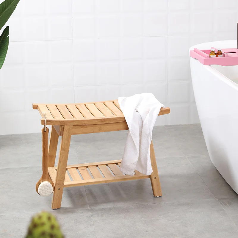 taburete de banco de ducha de bambú instock con almacenamiento de madera de  2 niveles y asientos para silla de banco de baño, taburete de baño, asiento  de sauna de spa