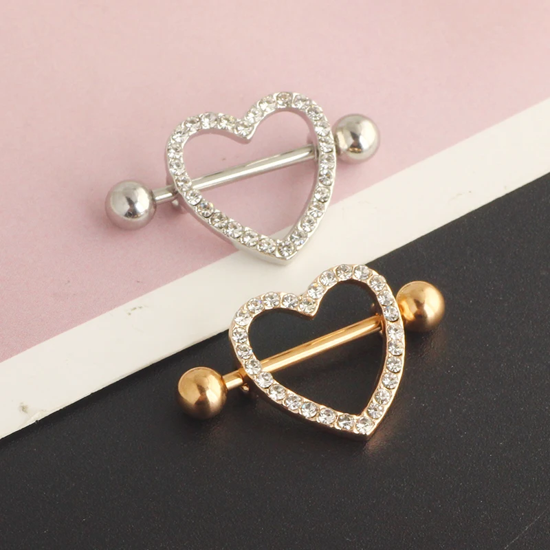 2pcs/Set Sexy Cute 316L Surgical Steel Heart Nipple Rings Clear
