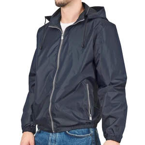 High Quality  Men's Waterproof Blank Jacket Polyester Winter Zipper Windproof Rain Jacket Hood Pockets Breathable Jacket