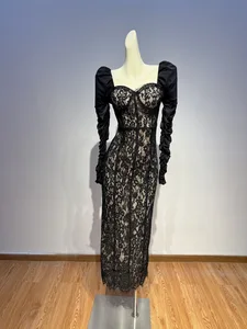 ZHUIYUE New Year Dress for Women 2026 High Quality Long Sleeve Sexy Maxi Dress Women Fashion Lace Bodycon Club Party Dresses