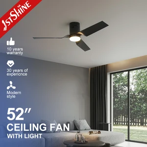 1stshine LED Ceiling Fan Low Profile Flush Mount Black Plastic Blades WIFI Remote Control Ceiling Fan