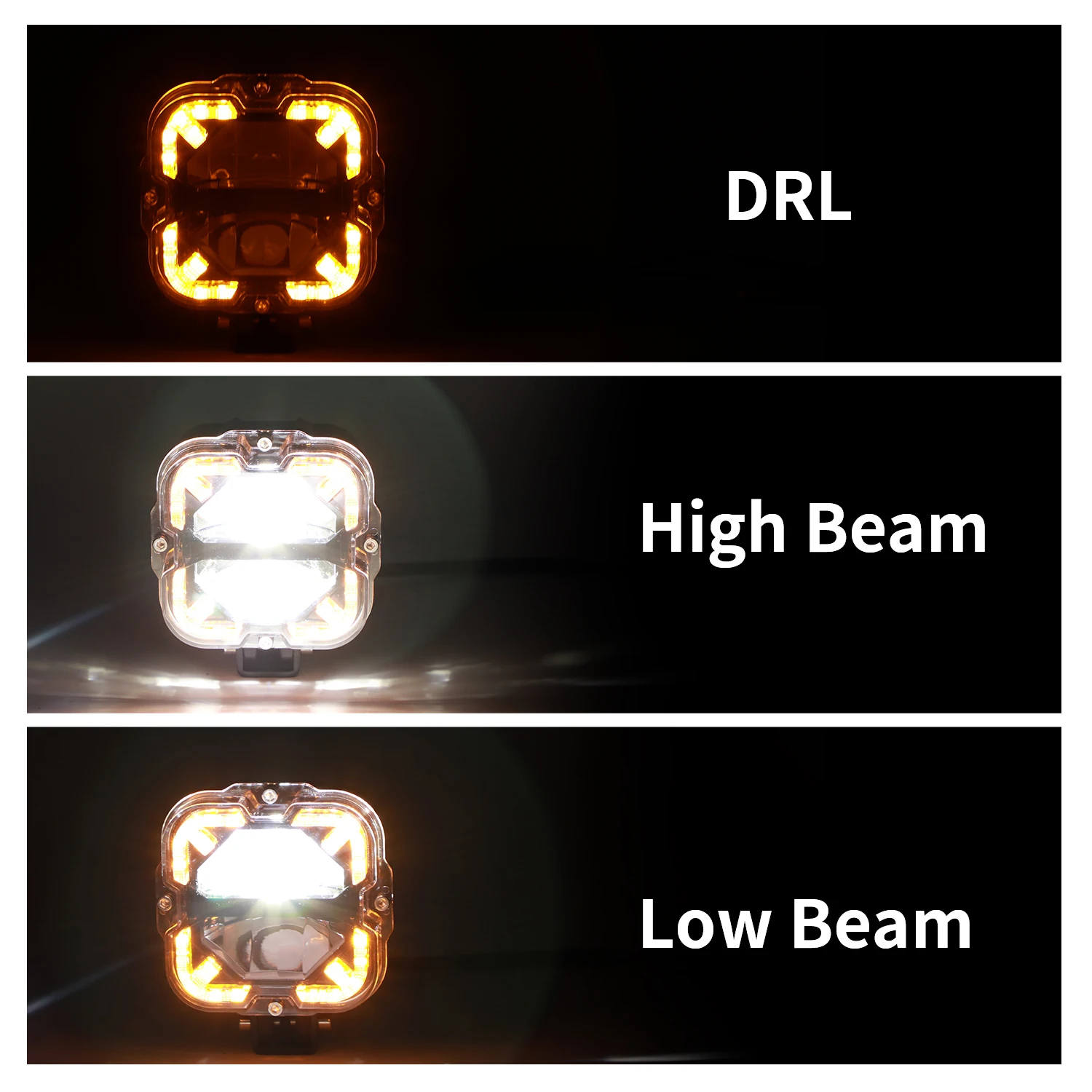 Offroad 4Inch 65W Amber DRL LED Cube Lights Driving Fog Pods Lamp Square LED Work Light for Truck Pickup SUV ATV UTV Boat 4x4