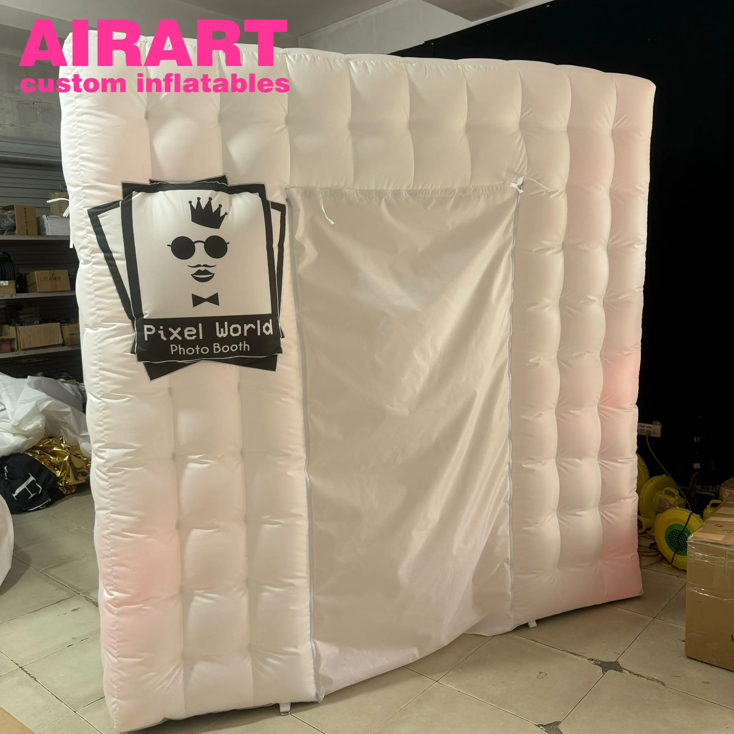 White Color Photobooth Printed Logo Inflatable Photo Booth With LED Light Cube Inflatable White Photobooth