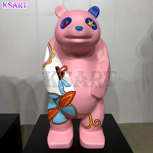 High quality Bear modern pop art sculpture resin crafts Panda Card animated painted statue home decoration