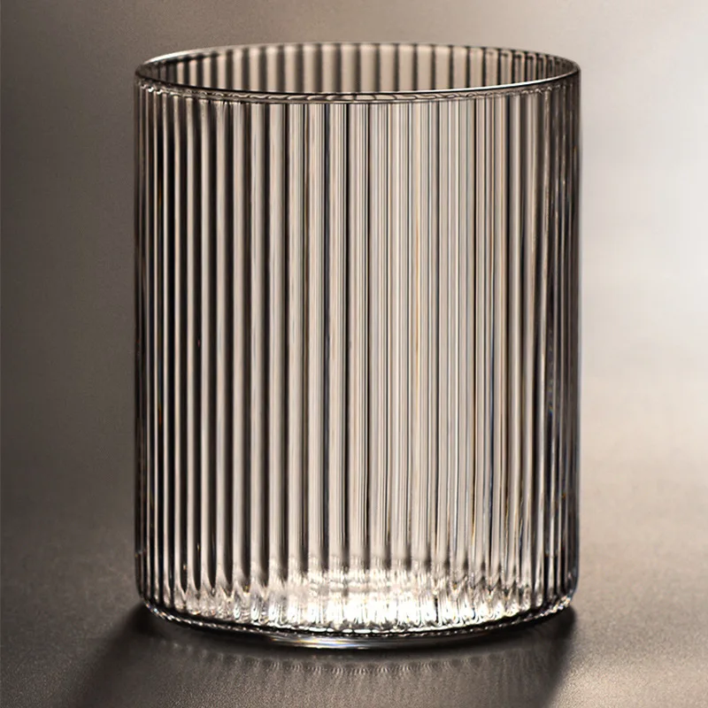 Transparent Ribbed Juice Water Glass Cup 300ml Handmade Vertical Pattern  Drinking Glasses Whisky  Glass Mug