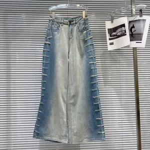 Factory Wholesale Fashion Jeans 2026 Spring Fashionable Spice Rhinestone Nail Drill Side Wash Water Gradient Loose Denim