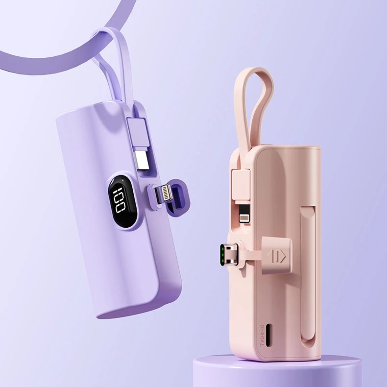 2023 MX197 Mini Smart Led Power Display Portable 3000mah 5000mah with Built in Charging Plug Cable and Handle Capsule Power Bank