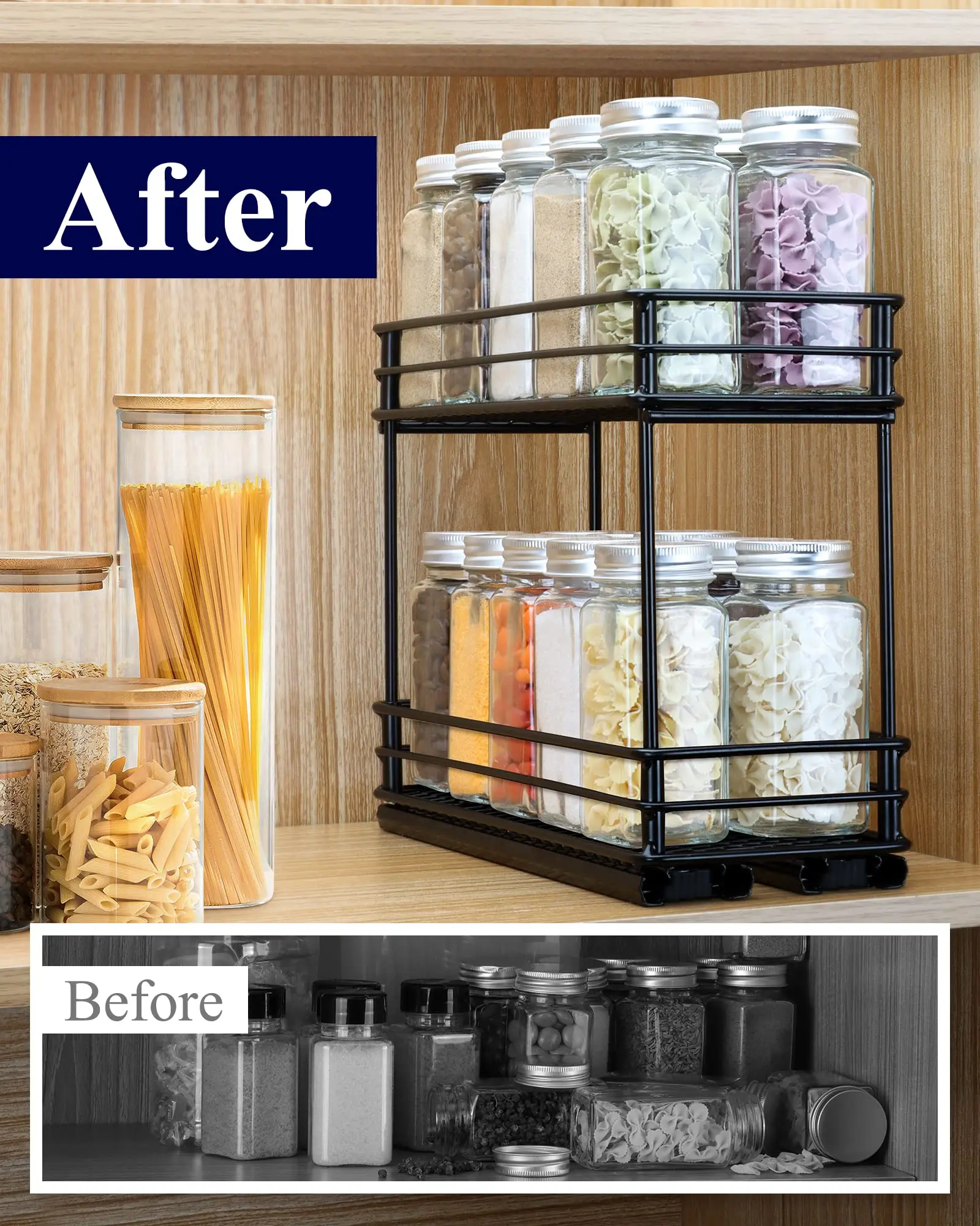 Kitsure 2 Tier Spice Rack Durable Pull Out Spice Rack For Kitchen Cabinet Buy Kitchen 2 Tier 