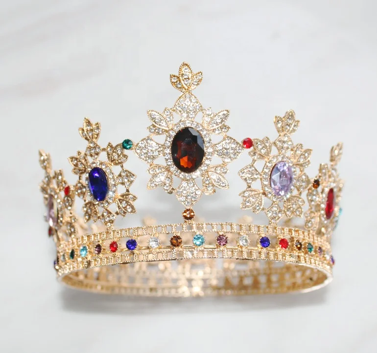 Factory Wholesale Cheap Free Customized Mixed Gold Full Round Pageant Crowns Silver Queen Diamond Crown Tiaras for Girls