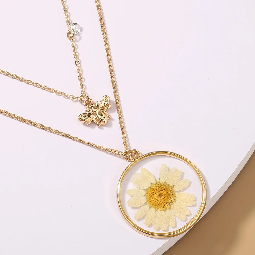 Sunflower Pearl Leaf Pendant Necklace For Women - Gold Fashion Jewelry, Adjustable Chain