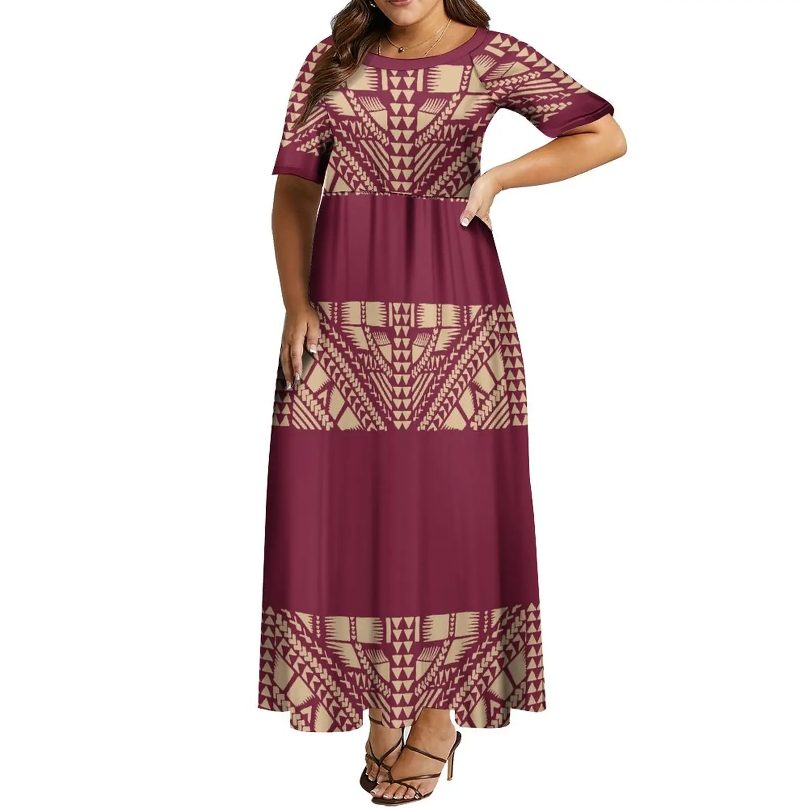 Custom Tapa Design Polynesian Half Sleeve Maxi Dress Tonga Tribal Long  Ladies Dress Plus Size Women Clothing Vestidos Para Mujer
