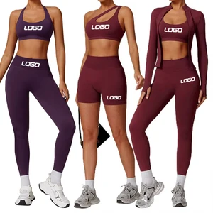 New Custom Logo Yoga Wear Activewear Workout Sportswear Women Seamless Shorts Wear 3 Piece Legging Gym Fitness Sets