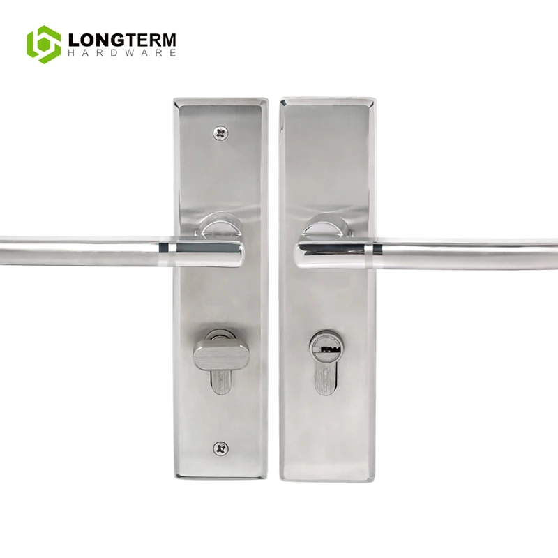 Home Security Long Plate Door Handle Lock Set Wooden Door Keys and Handles with Lock Stainless Steel Panel Door Lock