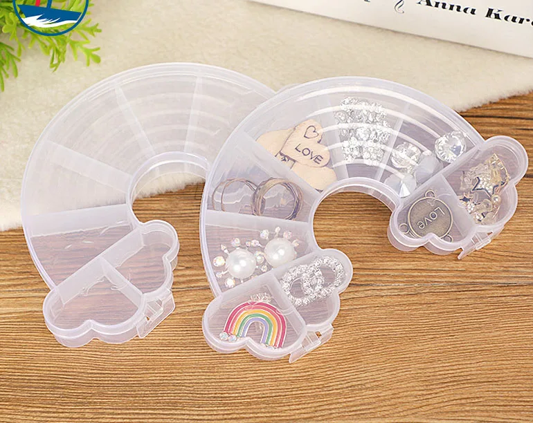 Simple transparent pp empty box rainbow modeling with a lid partition pp plastic jewelry parts finishing storage box