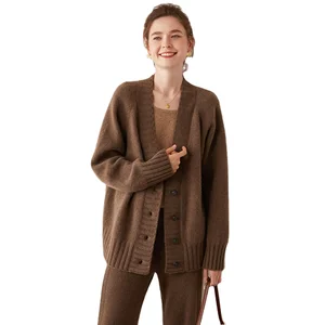 Women's Open Front Oversize Button Cardigan V-Neck Loose Sweater Vintage Knitted Long Winter Coat