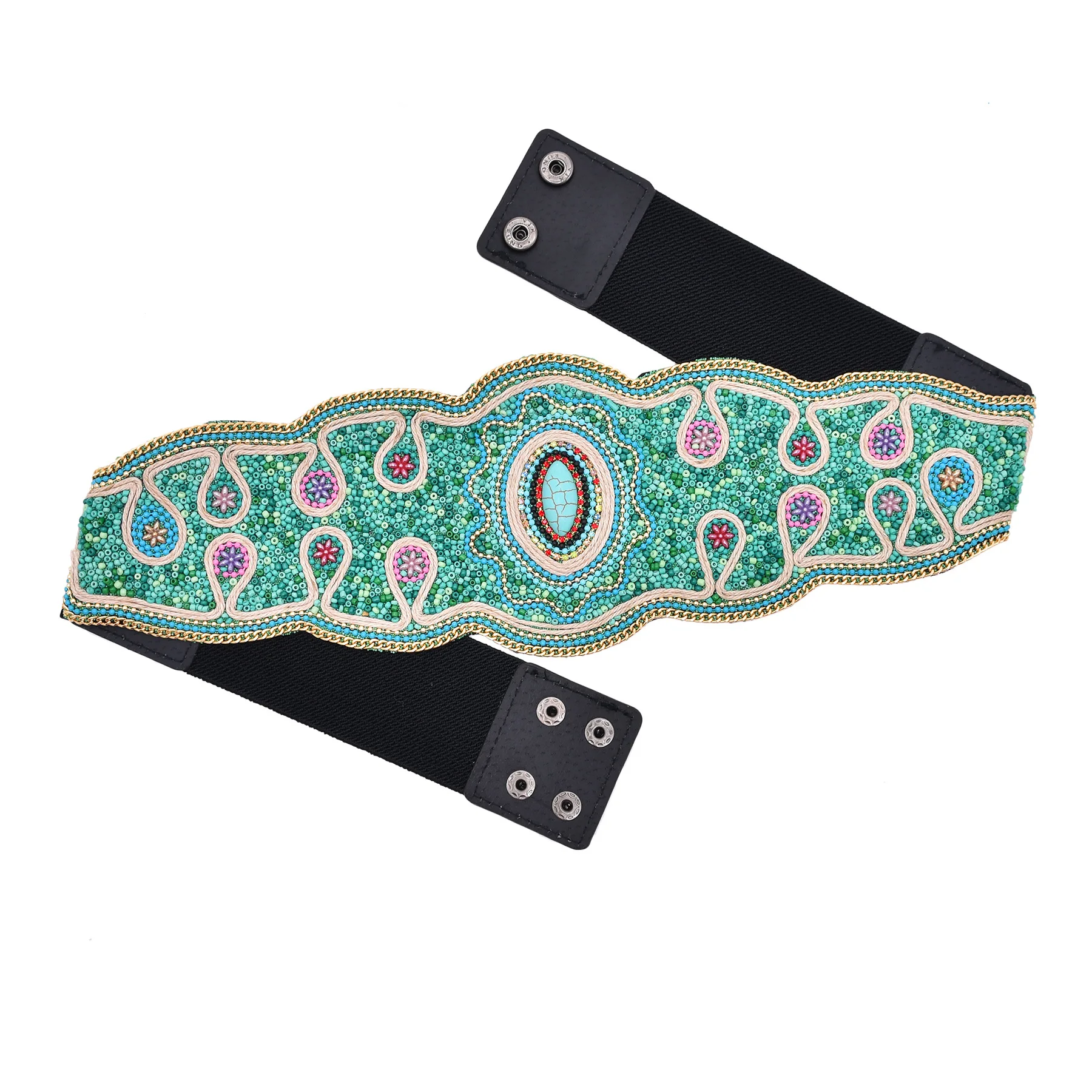 5235 Bohemian Women Belt Ethnic Beaded Elastic Strech Adjustable Waist Tong Gu Women Glass Beaded Elastic Belt Wide Waistband Boho  main image 2