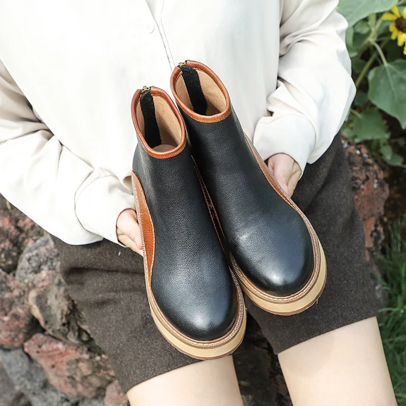 Botas De Tacón De Cuña Para Mujer,Botines De Tacón Grueso Con Plataforma De  Cuero Retro - Buy Mujer Botas Tobillo Zapatos De Tacón,Botas De Invierno  Zapatos De Mujer Zapatos,Botas De Mujer De