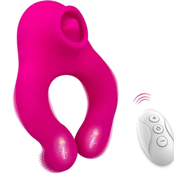 Couple Vibrator with Cock Ring and Clitoris Licking, Remote Control Penis Ring Silicone Sex Toy for Woman and Men Sex Shop