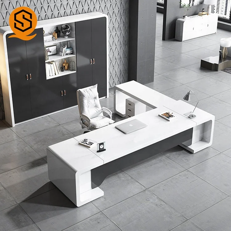 Factory Round Edge Designer Office Furniture Office Work Acrylic CEO White Reception Desk