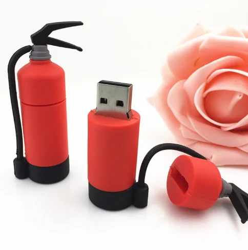 Classic Fire Extinguisher Shaped PVC USB Flash Drive 8GB 16GB 64GB 32GB Capacity Cle Usb Memory Stick Promotional Gift Silicone