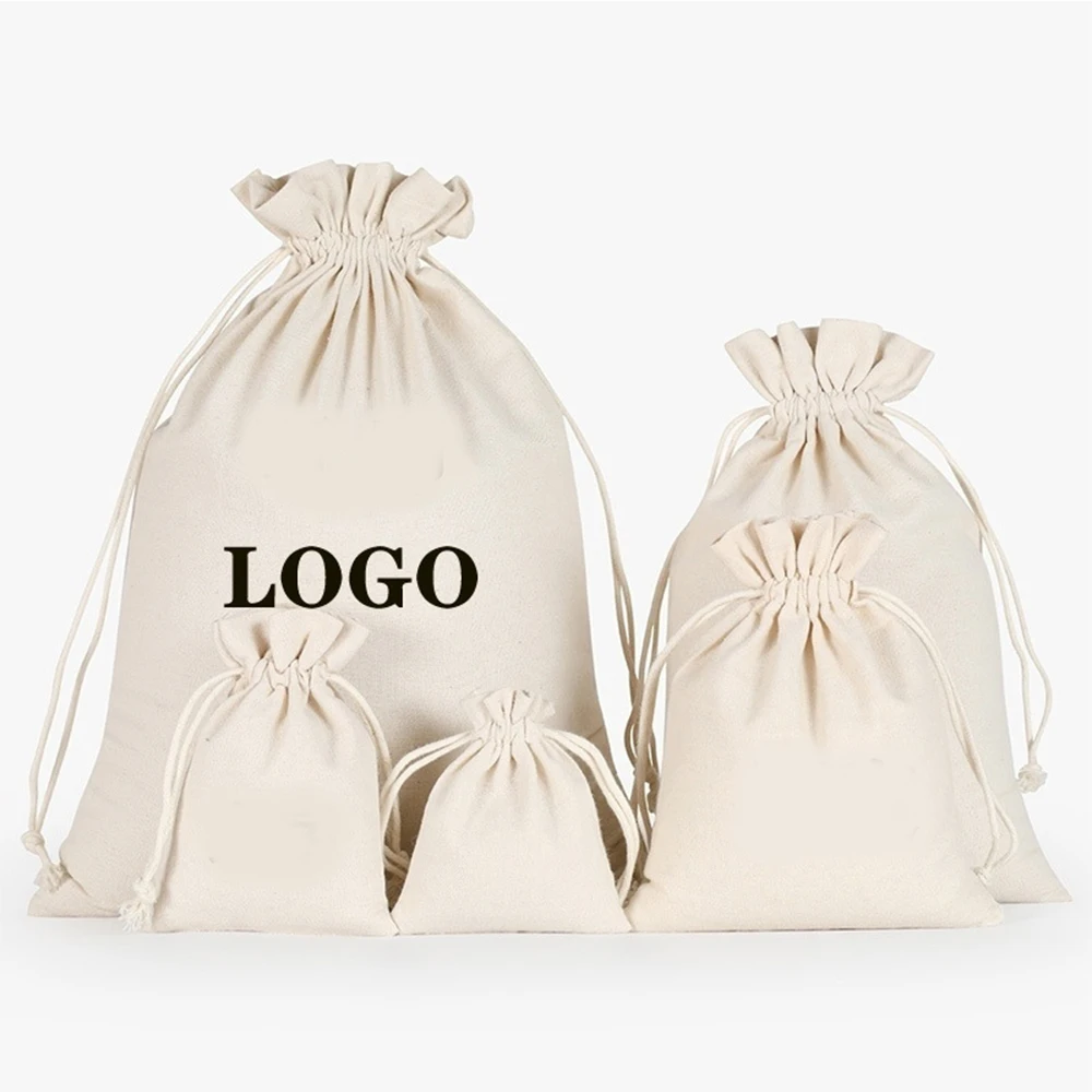 Organic Recycled Cotton Canvas Fabric Bag Small Drawstring Bag
