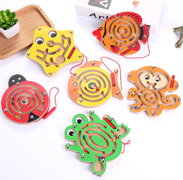Maze Game Toy Early Learning Magnetic Puzzle Snail Monkey Labyrinth for Baby Toys 0-12 Months Baby Wooden Toys