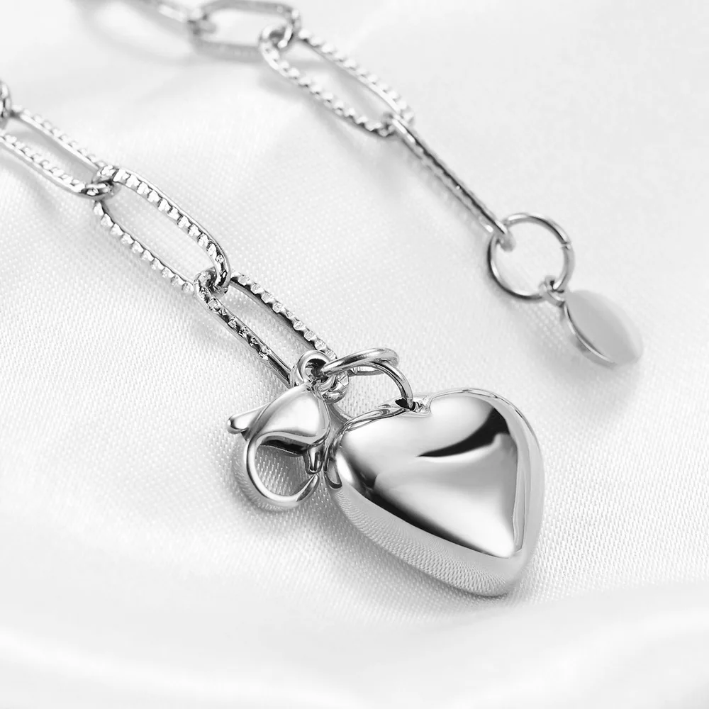 2022 New Arrival Rectangular Chain Bracelet Stainless Steel Bracelet Romantic Heart Pendant Bracelet for Women Girls