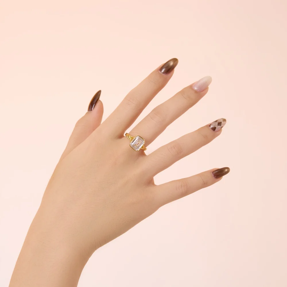 KAKODIY Fine Jewelry 18K Gold Plated 925 Sterling Silver Solitaire Ring 8*10mm Rectangle 5A Zirconia Plated Sparkling Engagement Promise High Jewelry Ring detail 2