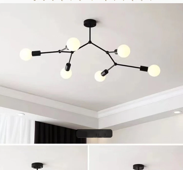 Minimalist Semi Flush Ceiling Light Fixture Modern Simple Molecular Lamp E26 6-Light Sputnik Design Chandelier
