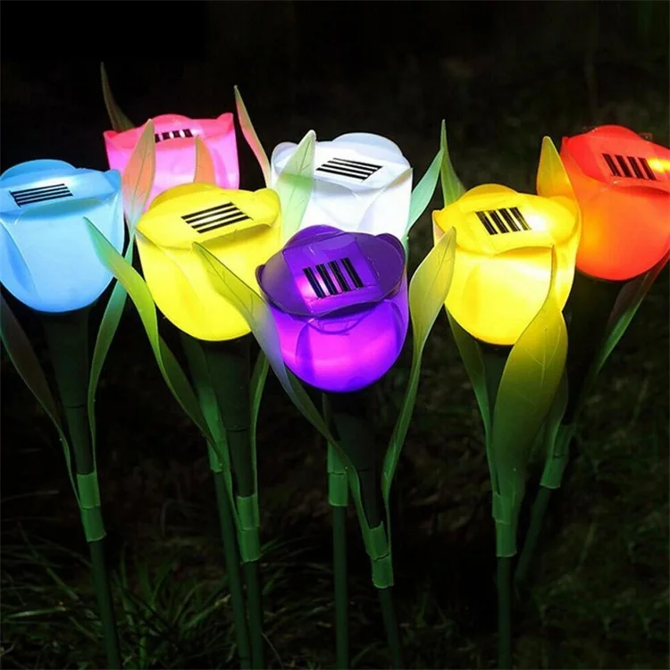 Outdoor MultiColor Changing IP11 Waterproof 1LED Solar Garden Decorative Yard Tulip Flower Stake Light