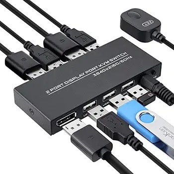 SYONG  2 Port Displayport KVM Switch 4K@60Hz, 2 Way DP USB Switch for 2 Computer Share 1 HD Monitor and Keyboard Mouse Printer