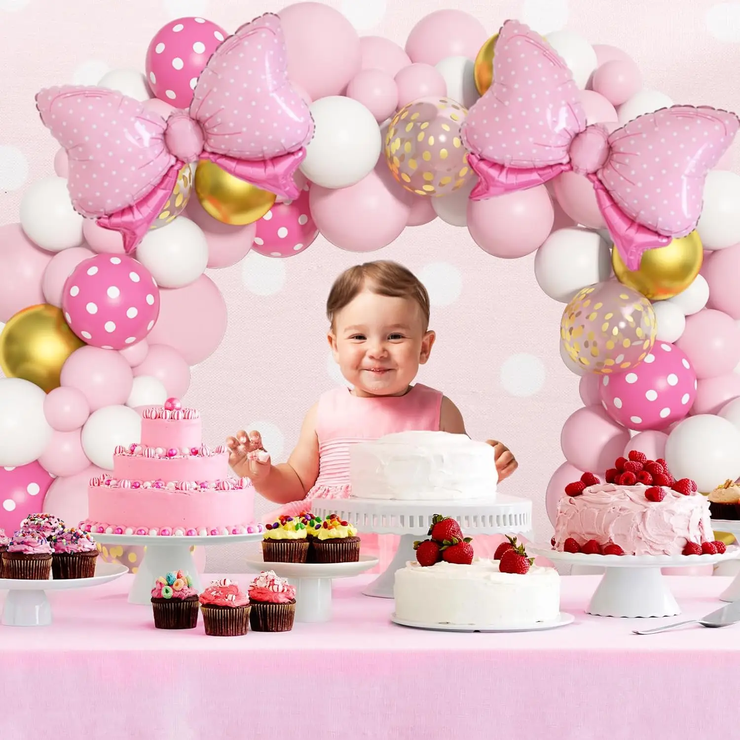 LEMON Pink Minnie Mouse Balloons Arch Garland Kit Party Decorations for  Birthday, image size:1500x1500