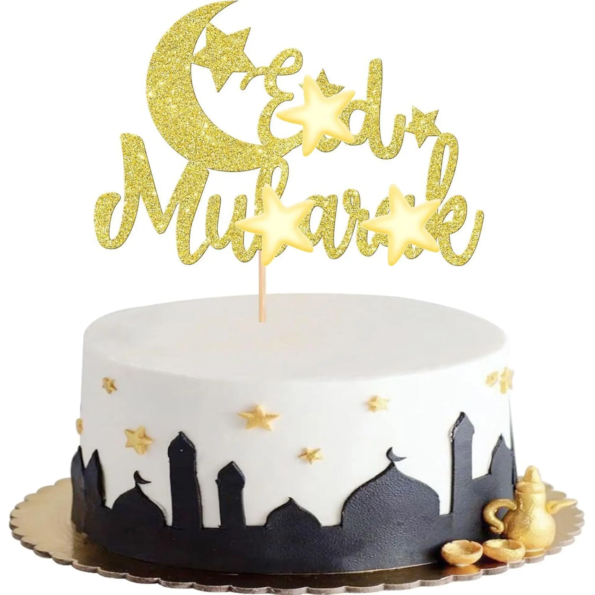 product gold glitter eid festival party decorations gold glitter umrah mubarak cake topper for umrah hajj party decoration914-3