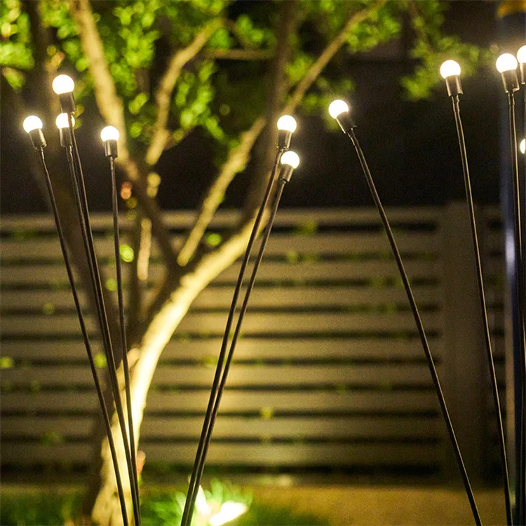 Twin Pack Starburst Swaying Solar Wind Blow Decorative Solar Garden Light Outdoor Waterproof Firefly Path Party Lamp Warm White