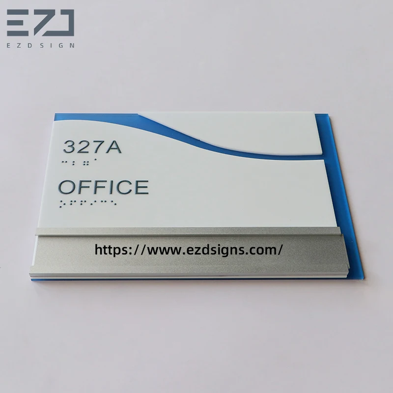 Ezd Custom Acryl Office Slide Door Plates ADA Compliant Signage Braille Door Number Sign for Office Building