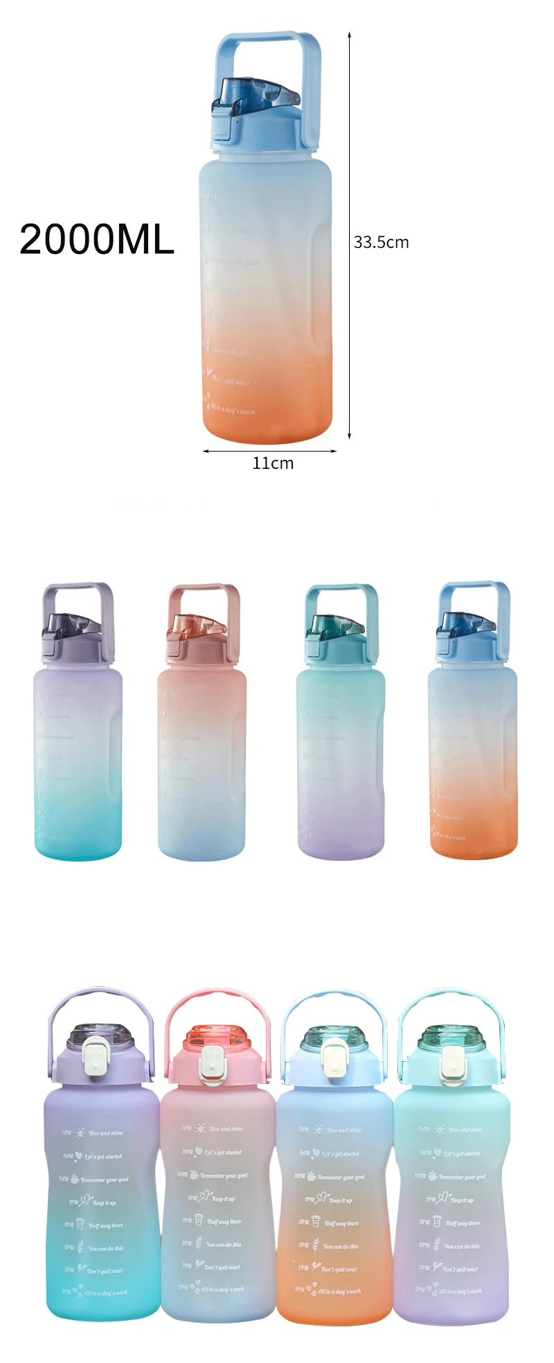 Motivational Workout Water Bottles Bpa Free 2000ml 64oz Half