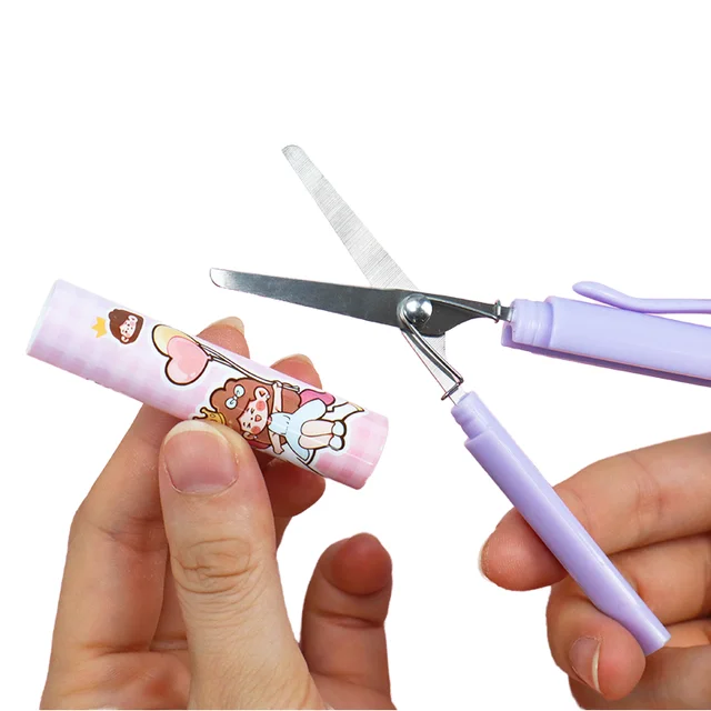 This is a cute mini scissors that is easy to carry. It is a pen shaped scissors that can be clipped onto clothes