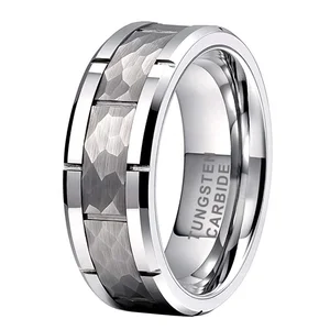 Coolstyle Jewelry 8mm Hammered Tungsten Carbide Ring for Men Women Engagement Wedding Band Matte Polished Finish Comfort Fit