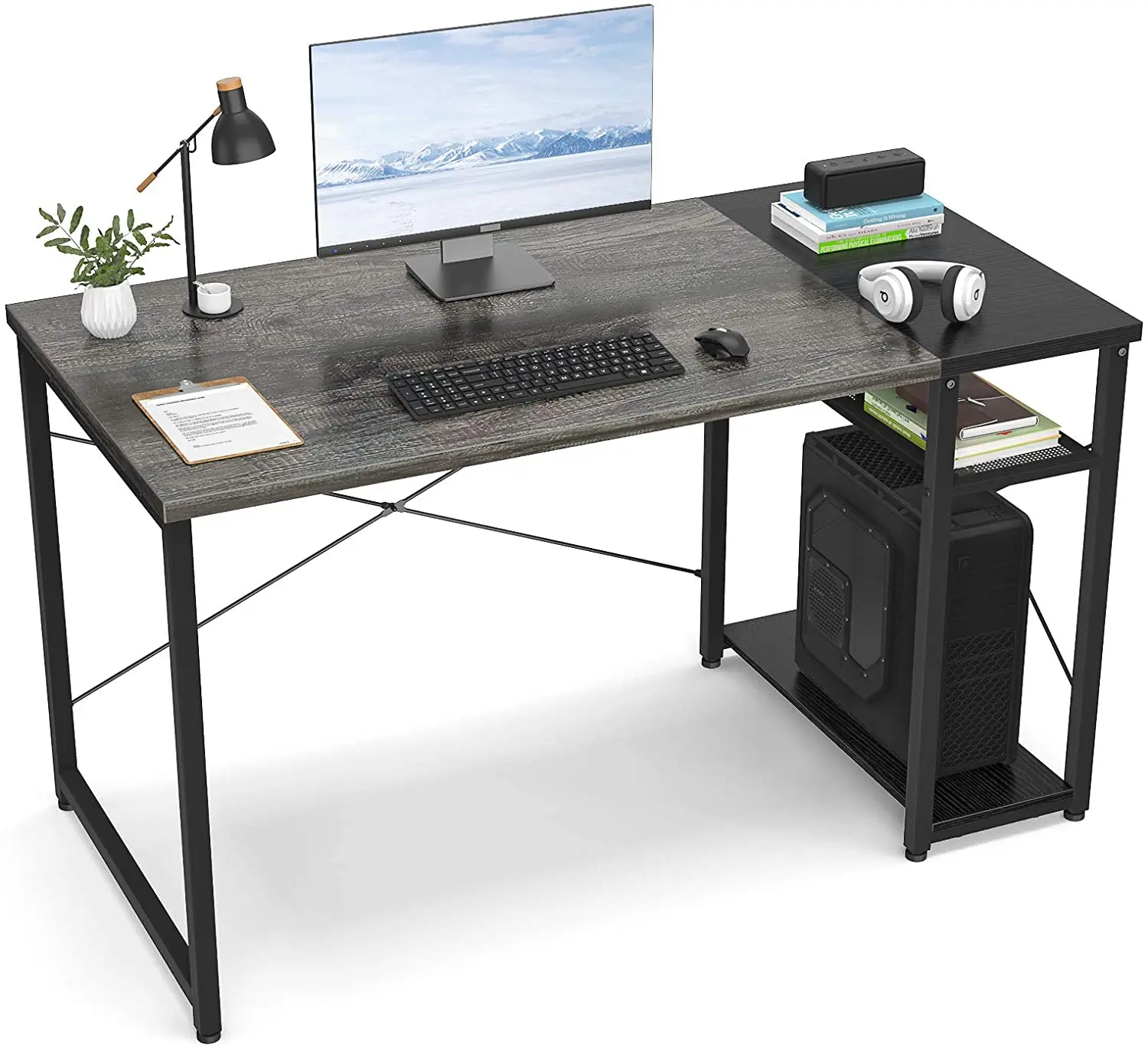 Escritorio plegable para computadora mesa de costura 47 x 16 x 31 pulgadas mesa plegable multiusos resistente escritorio para computadora con 3 estantes de almacenamiento y 5 ruedas