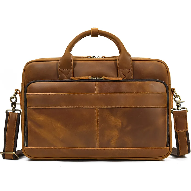 Retro crazy horse leather briefcase 14 