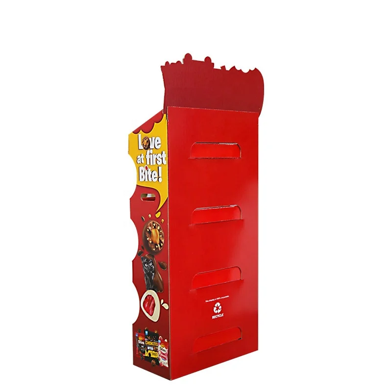 JL168 Custom Cardboard Display Shelf Supermarket Floor Stand Kitkat Kiosk Stand Dispenser Chocolate Cookies Display Racks