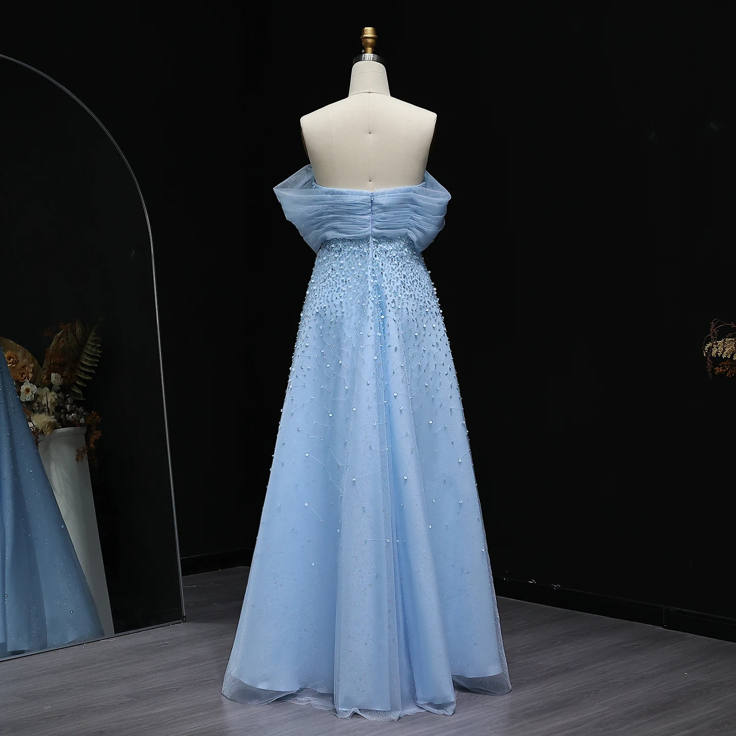 engagement dresses blue Ice Blue Chiffon High Slit Long Engagement Dress