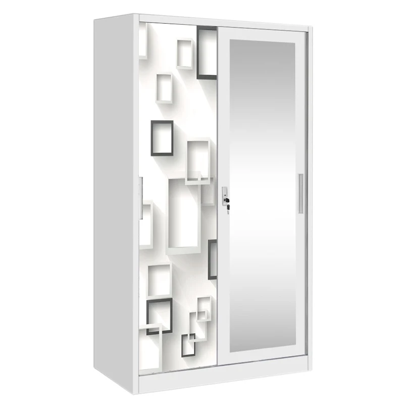 Durable Steel Sliding Door Wardrobe with Mirror for Bedroom Furniture
